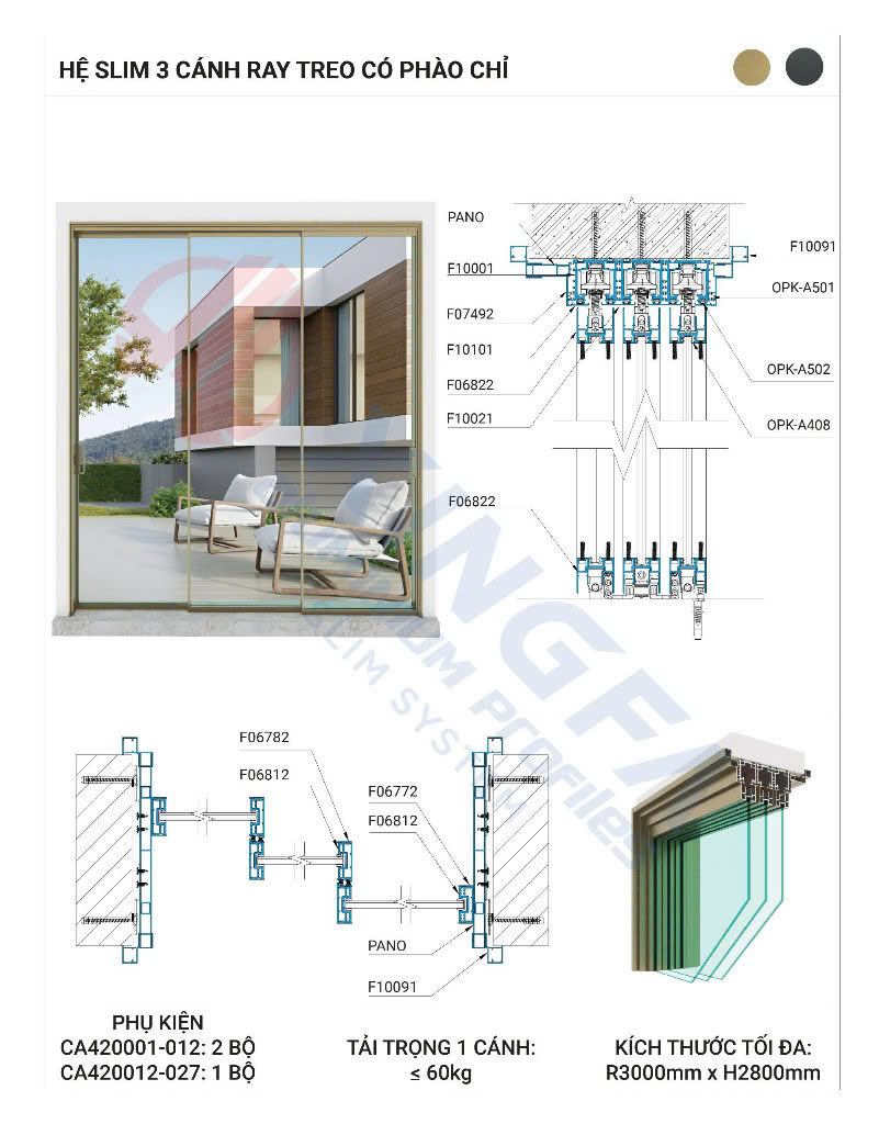XINGFA HỆ SLIM CỬA ĐI MỞ LÙA 6 2 3