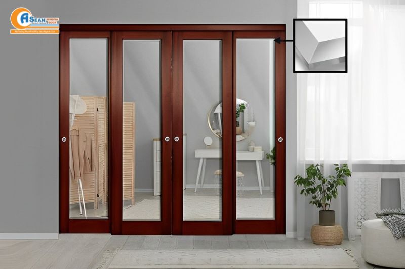 cửa nhôm giả gỗ 4 cánh