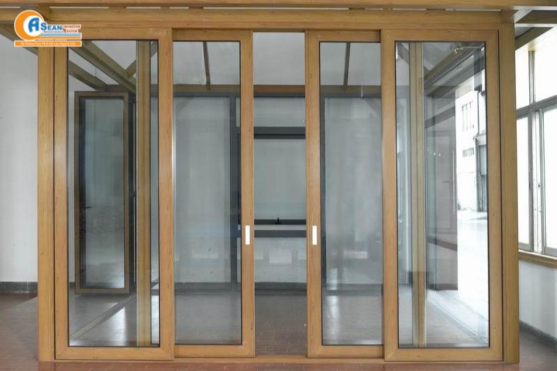 cửa nhôm giả gỗ 4 cánh