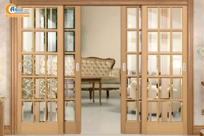 cửa nhôm giả gỗ 4 cánh