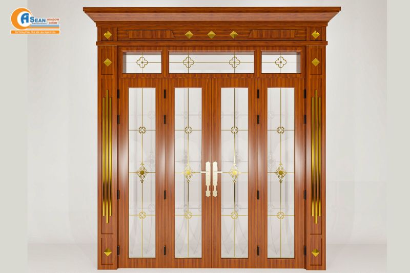 cửa nhôm giả gỗ 4 cánh