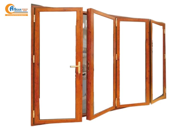 cửa nhôm giả gỗ 4 cánh