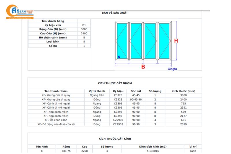 cách trừ cửa sổ mở 4 cánh hệ 55