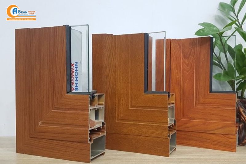 giá cửa nhôm giả gỗ 4 cánh