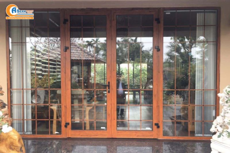 giá cửa nhôm giả gỗ 4 cánh