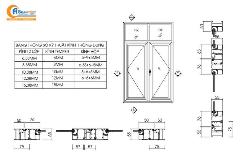 kích thước cửa xingfa 4 cánh