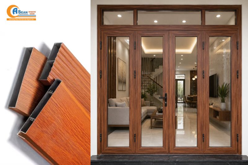 mẫu cửa nhôm giả gỗ 4 cánh đẹp