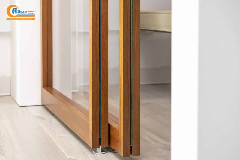 mẫu cửa nhôm kính 4 cánh vân gỗ