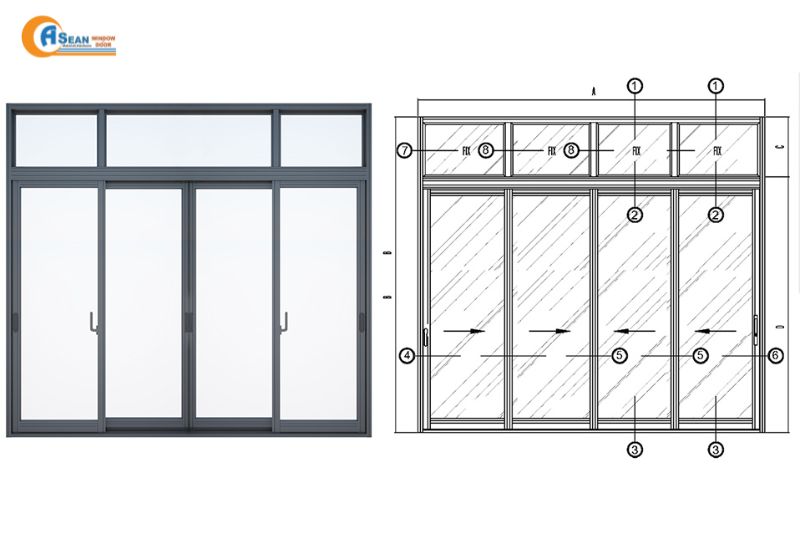 kích thước cửa xingfa 4 cánh